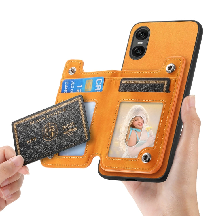 For Sony Xperia 10 VI Retro MagSafe Zipper Wallet Card Bag Back Phone Case(Yellow) - Sony Cases by PMC TechLife | Online Shopping South Africa | PMC TechLife | Buy Now Pay Later Mobicred