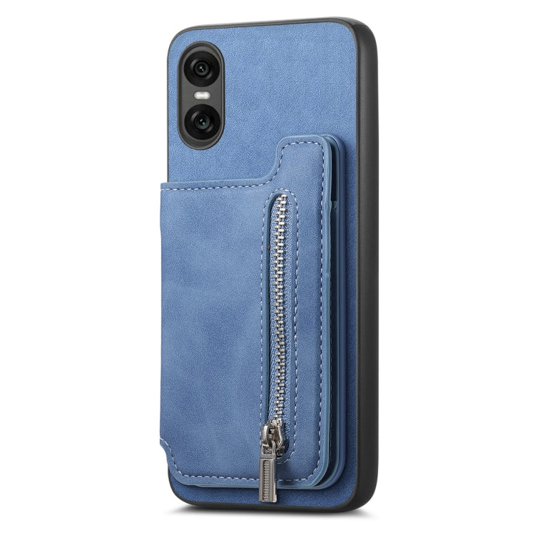For Sony Xperia 10 VI Retro MagSafe Zipper Wallet Card Bag Back Phone Case(Blue) - Sony Cases by PMC TechLife | Online Shopping South Africa | PMC TechLife | Buy Now Pay Later Mobicred