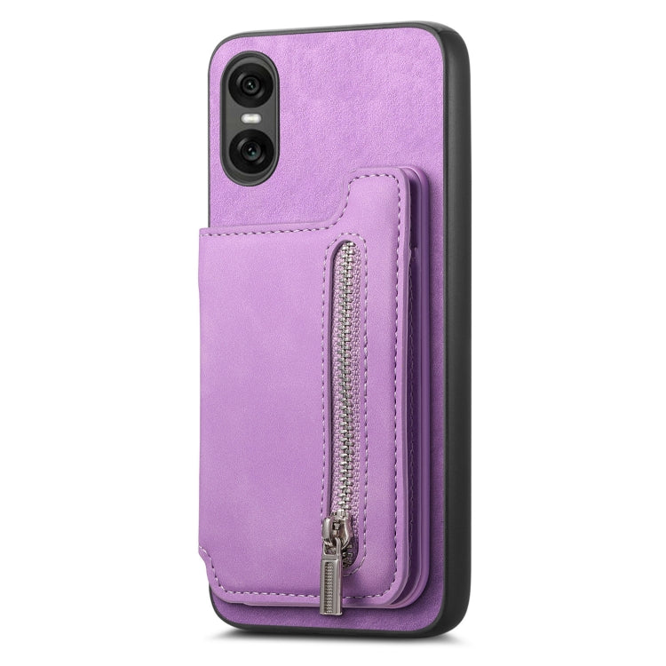 For Sony Xperia 10 VI Retro MagSafe Zipper Wallet Card Bag Back Phone Case(Purple) - Sony Cases by PMC TechLife | Online Shopping South Africa | PMC TechLife | Buy Now Pay Later Mobicred