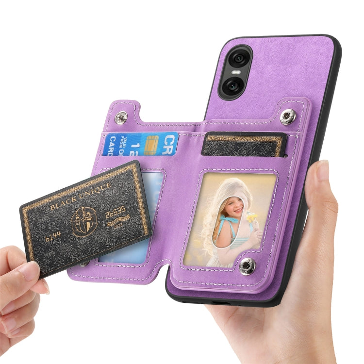 For Sony Xperia 10 VI Retro MagSafe Zipper Wallet Card Bag Back Phone Case(Purple) - Sony Cases by PMC TechLife | Online Shopping South Africa | PMC TechLife | Buy Now Pay Later Mobicred