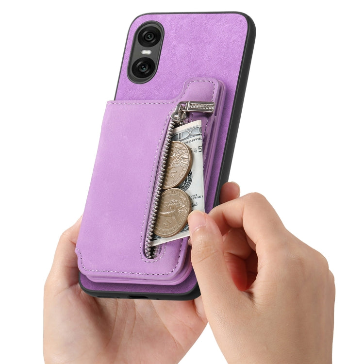 For Sony Xperia 10 VI Retro MagSafe Zipper Wallet Card Bag Back Phone Case(Purple) - Sony Cases by PMC TechLife | Online Shopping South Africa | PMC TechLife | Buy Now Pay Later Mobicred