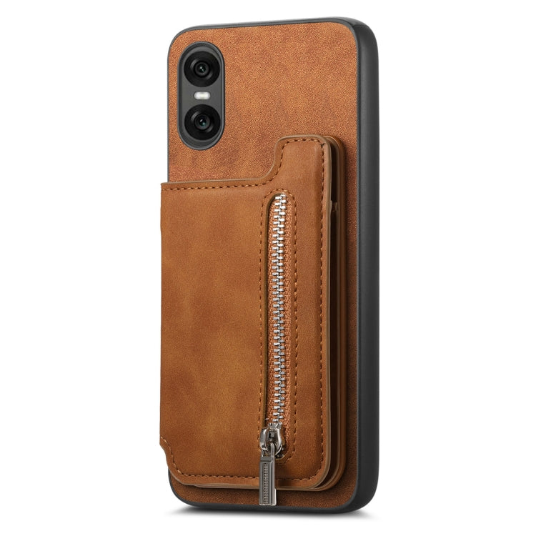 For Sony Xperia 10 VI Retro MagSafe Zipper Wallet Card Bag Back Phone Case(Brown) - Sony Cases by PMC TechLife | Online Shopping South Africa | PMC TechLife | Buy Now Pay Later Mobicred