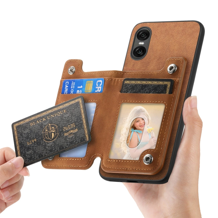For Sony Xperia 5 V Retro MagSafe Zipper Wallet Card Bag Back Phone Case(Brown) - Sony Cases by PMC TechLife | Online Shopping South Africa | PMC TechLife | Buy Now Pay Later Mobicred