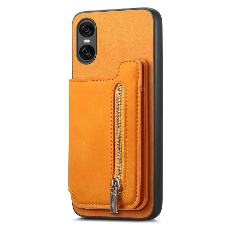 For Sony Xperia 1 V Retro MagSafe Zipper Wallet Card Bag Back Phone Case(Yellow) - Sony Cases by PMC TechLife | Online Shopping South Africa | PMC TechLife | Buy Now Pay Later Mobicred