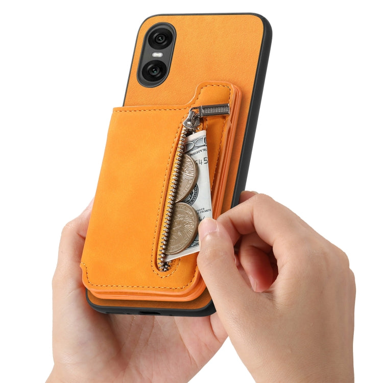 For Sony Xperia 1 V Retro MagSafe Zipper Wallet Card Bag Back Phone Case(Yellow) - Sony Cases by PMC TechLife | Online Shopping South Africa | PMC TechLife | Buy Now Pay Later Mobicred