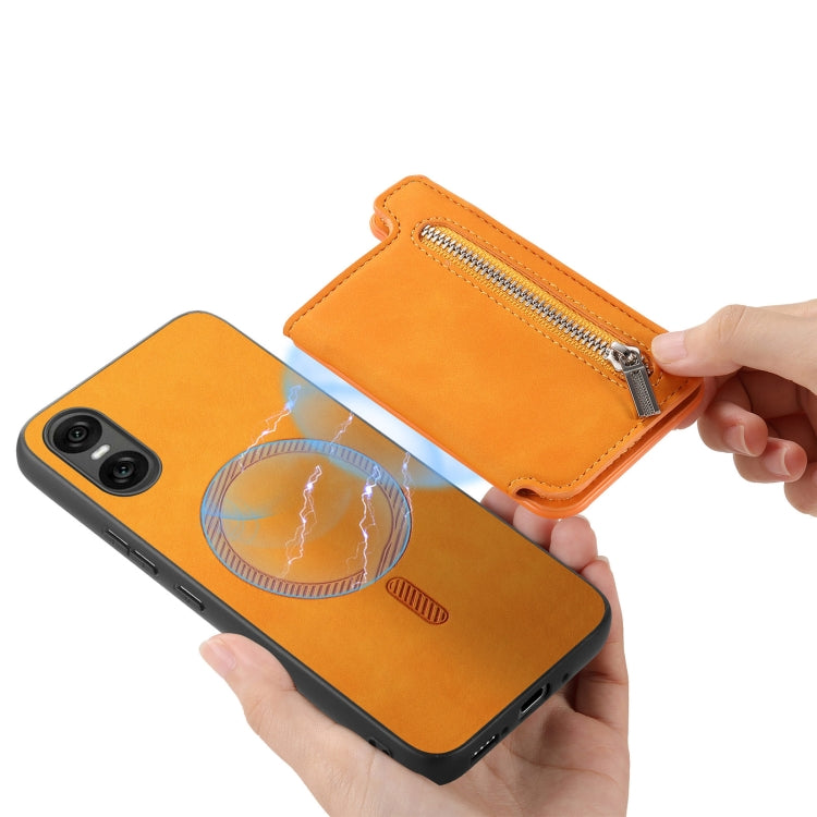For Sony Xperia 1 V Retro MagSafe Zipper Wallet Card Bag Back Phone Case(Yellow) - Sony Cases by PMC TechLife | Online Shopping South Africa | PMC TechLife | Buy Now Pay Later Mobicred