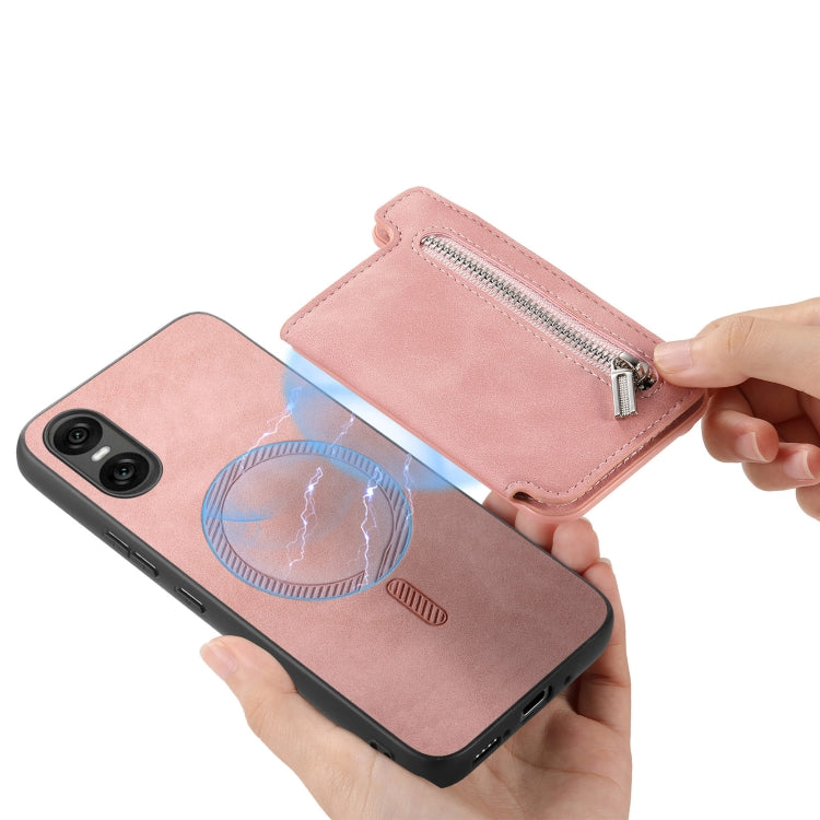 For Sony Xperia 1 V Retro MagSafe Zipper Wallet Card Bag Back Phone Case(Pink) - Sony Cases by PMC TechLife | Online Shopping South Africa | PMC TechLife | Buy Now Pay Later Mobicred