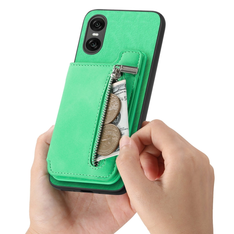 For Sony Xperia 1 V Retro MagSafe Zipper Wallet Card Bag Back Phone Case(Green) - Sony Cases by PMC TechLife | Online Shopping South Africa | PMC TechLife | Buy Now Pay Later Mobicred