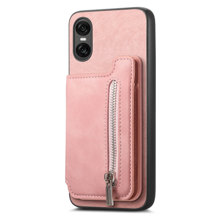 For Sony Xperia 10 V Retro MagSafe Zipper Wallet Card Bag Back Phone Case(Pink) - Sony Cases by PMC TechLife | Online Shopping South Africa | PMC TechLife | Buy Now Pay Later Mobicred
