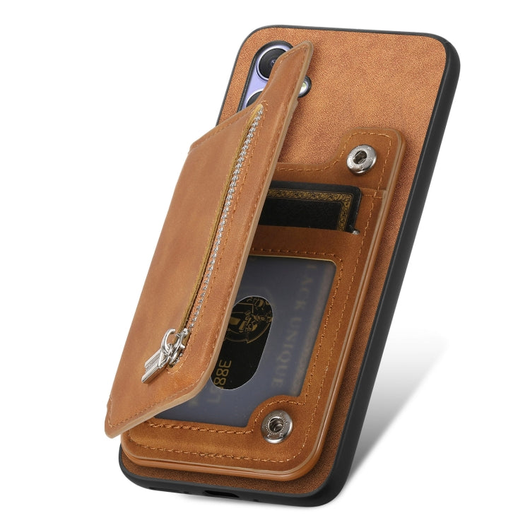 For Sony Xperia 10 V Retro MagSafe Zipper Wallet Card Bag Back Phone Case(Brown) - Sony Cases by PMC TechLife | Online Shopping South Africa | PMC TechLife | Buy Now Pay Later Mobicred