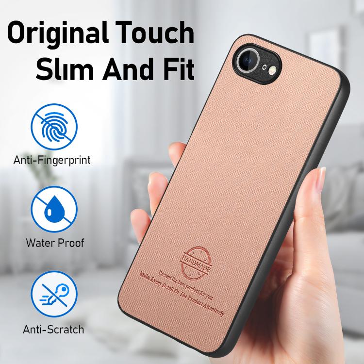 For iPhone 16e Twill Fabric Leather Skin Back Phone Case(Pink) - iPhone 16e Cases by PMC TechLife | Online Shopping South Africa | PMC TechLife | Buy Now Pay Later Mobicred