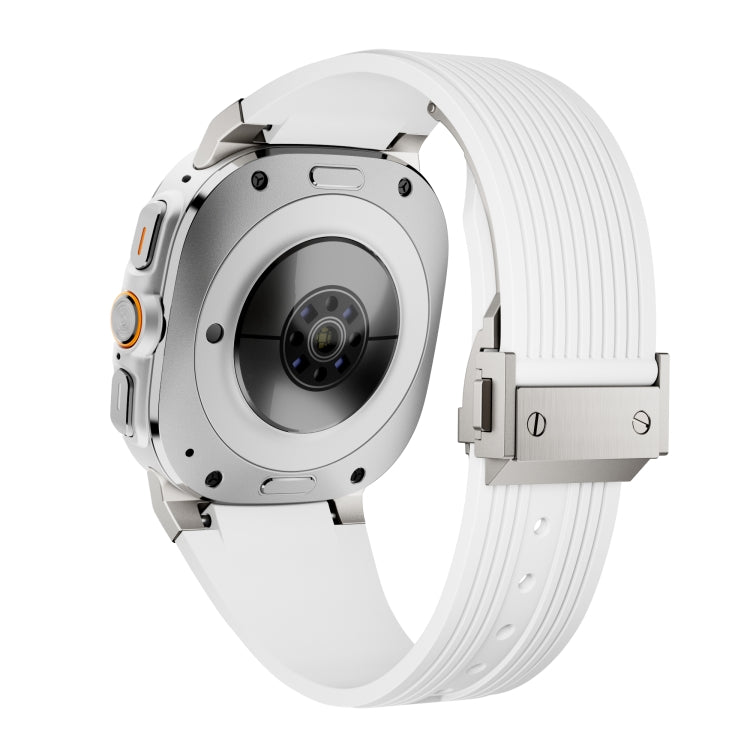 For Samsung Galaxy Watch Ultra 47mm / Ultra 2025 Titanium Connector Silver Buckle Silicone Watch Band(White) - free shipping - PMC TechLife - Order now!
