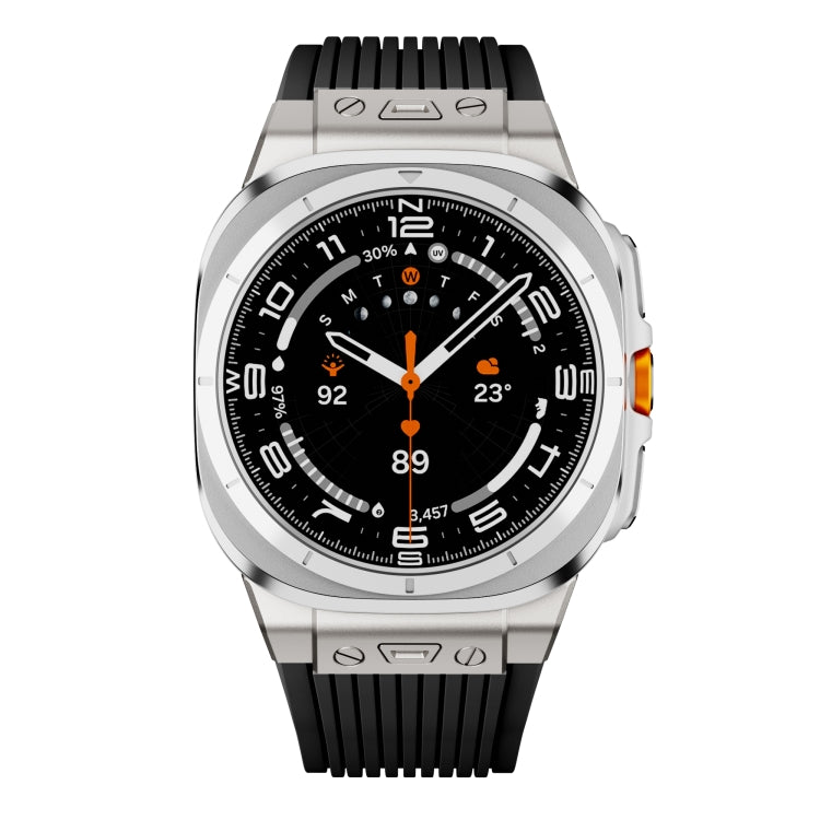 For Samsung Galaxy Watch Ultra 47mm Titanium Connector Silver Buckle Silicone Watch Band(Black) - free shipping - PMC TechLife - Order now!