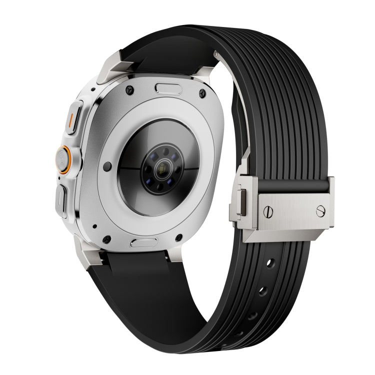 For Samsung Galaxy Watch Ultra 47mm Titanium Connector Silver Buckle Silicone Watch Band(Black) - free shipping - PMC TechLife - Order now!