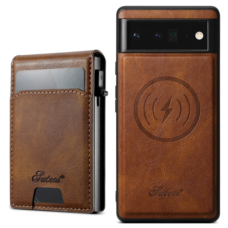 For Google Pixel 6 Pro Suteni H19 Oil Wax 2-in-1 MagSafe Removable Card Box Back Phone Case(Brown) - free shipping - PMC TechLife - Order now!