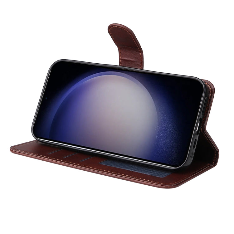 For Samsung Galaxy S25 5G ENKAY Card Wallet Calf Texture Leather Phone Case with Screen Film(Brown) - Galaxy S25 5G Cases by ENKAY | Online Shopping South Africa | PMC Jewellery | Buy Now Pay Later Mobicred