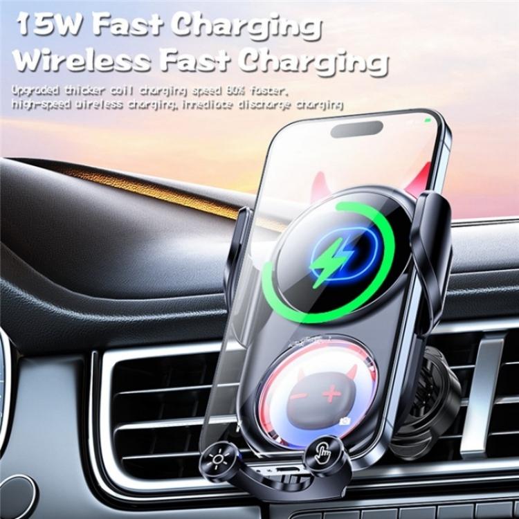 D1 Devil Design Air Vent Mount Phone Holder Stand 15W Car Wireless Charger(White) - Car Charger by PMC TechLife | Online Shopping South Africa | PMC TechLife | Buy Now Pay Later Mobicred