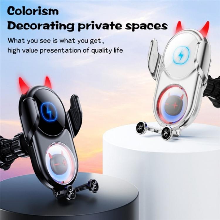 D1 Devil Design Air Vent Mount Phone Holder Stand 15W Car Wireless Charger(White) - Car Charger by PMC TechLife | Online Shopping South Africa | PMC TechLife | Buy Now Pay Later Mobicred