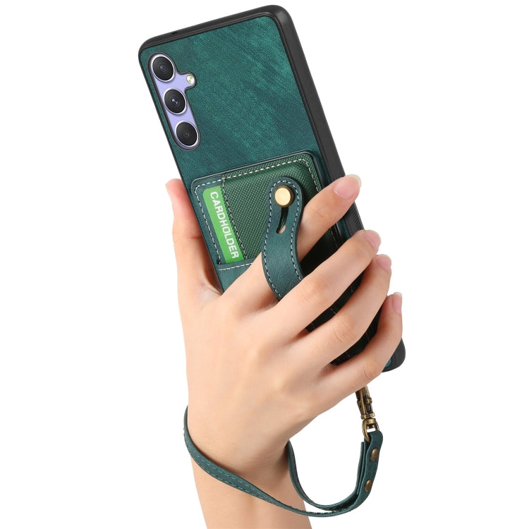 For Samsung Galaxy S25 5G Retro Cross Wristband Wallet Leather Back Phone Case(Green) - Galaxy S25 5G Cases by PMC Jewellery | Online Shopping South Africa | PMC Jewellery | Buy Now Pay Later Mobicred