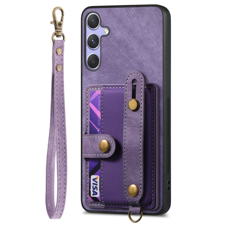 For Samsung Galaxy S25+ 5G Retro Cross Wristband Wallet Leather Back Phone Case(Purple) - Galaxy S25+ 5G Cases by PMC Jewellery | Online Shopping South Africa | PMC Jewellery | Buy Now Pay Later Mobicred