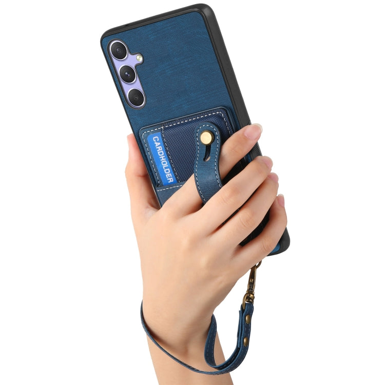 For Samsung Galaxy S25+ 5G Retro Cross Wristband Wallet Leather Back Phone Case(Blue) - free shipping - PMC Jewellery - Order now!