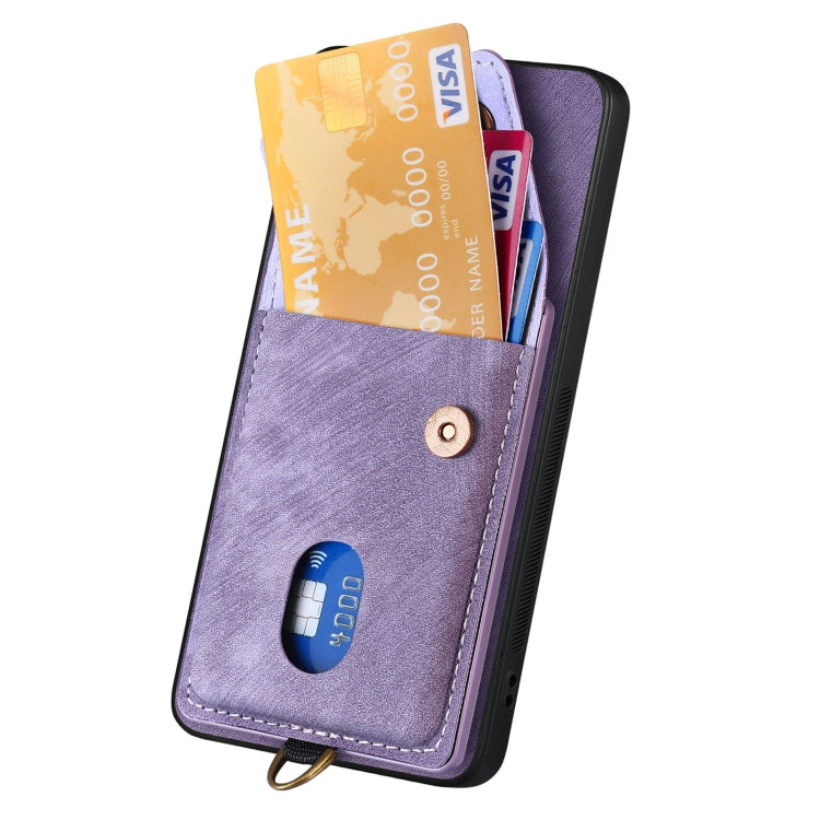 For Samsung Galaxy S25 5G Retro Card Wallet Fold Leather Phone Case with Strap(Purple) - Galaxy S25 5G Cases by PMC TechLife | Online Shopping South Africa | PMC TechLife | Buy Now Pay Later Mobicred