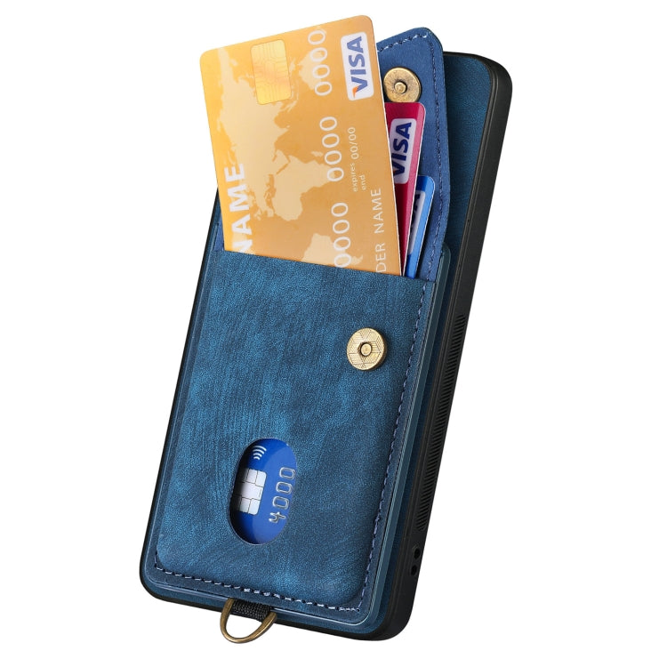 For Samsung Galaxy S25+ 5G Retro Card Wallet Fold Leather Phone Case with Strap(Blue) - Galaxy S25+ 5G Cases by PMC TechLife | Online Shopping South Africa | PMC TechLife | Buy Now Pay Later Mobicred