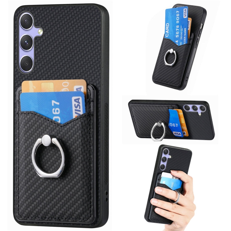 For Samsung Galaxy S25 Ultra 5G Carbon Fiber Card Wallet Ring Phone Case(Black) - free shipping - PMC Jewellery - Order now!