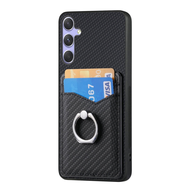 For Samsung Galaxy S25 Ultra 5G Carbon Fiber Card Wallet Ring Phone Case(Black) - free shipping - PMC Jewellery - Order now!