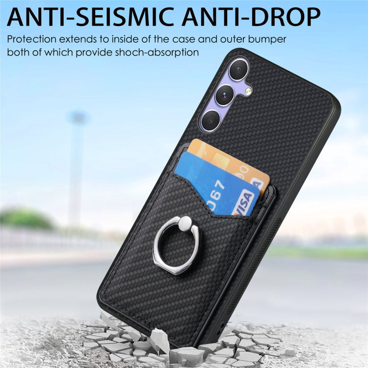 For Samsung Galaxy S25 Ultra 5G Carbon Fiber Card Wallet Ring Phone Case(Blue) - Galaxy S25 Ultra 5G Cases by PMC Jewellery | Online Shopping South Africa | PMC Jewellery | Buy Now Pay Later Mobicred
