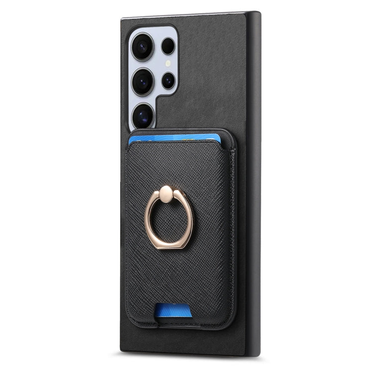 For Samsung Galaxy S25 Ultra 5G Retro Cross Leather Ring Vertical Insert Card Bag MagSafe Phone Case(Black) - Galaxy S25 Ultra 5G Cases by PMC Jewellery | Online Shopping South Africa | PMC Jewellery | Buy Now Pay Later Mobicred