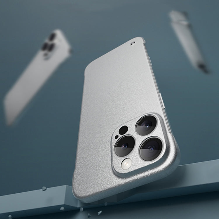 For iPhone 15 Pro Frameless Litchi Texture PC Phone Case(Titanium Silver) - iPhone 15 Pro Cases by PMc TechLife | Online Shopping South Africa | PMc TechLife | Buy Now Pay Later Mobicred