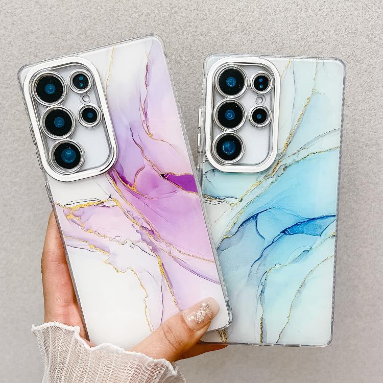 For Samsung Galaxy S25 Ultra 5G Electroplated Marble Texture Phone Case(Navy Blue M17) - Galaxy S25 Ultra 5G Cases by PMC Jewellery | Online Shopping South Africa | PMC Jewellery | Buy Now Pay Later Mobicred
