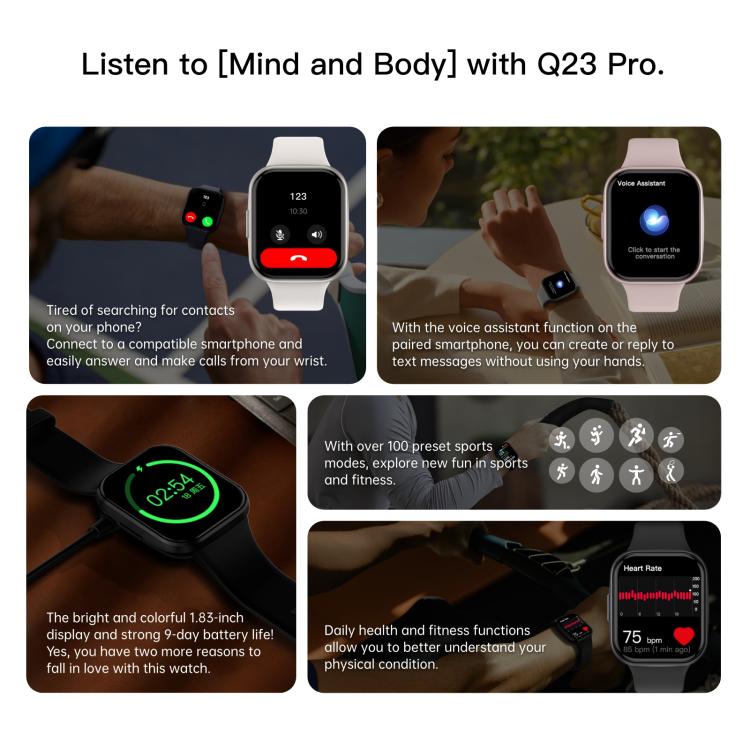 Q23 Pro 1.83 inch Color Screen IP68 Waterproof Bluetooth Call Smart Watch, Support Health Monitoring(Black) - Smart Watches by PMC TechLife | Online Shopping South Africa | PMC TechLife | Buy Now Pay Later Mobicred