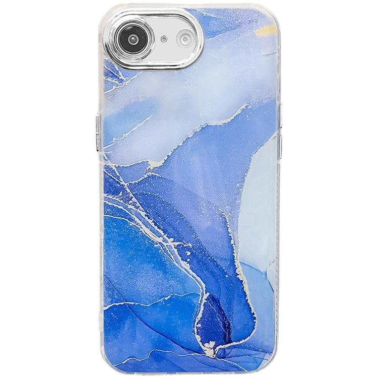 For iPhone 16e Electroplated Marble Texture Phone Case(Dark Blue M16) - iPhone 16e Cases by PMC TechLife | Online Shopping South Africa | PMC TechLife | Buy Now Pay Later Mobicred