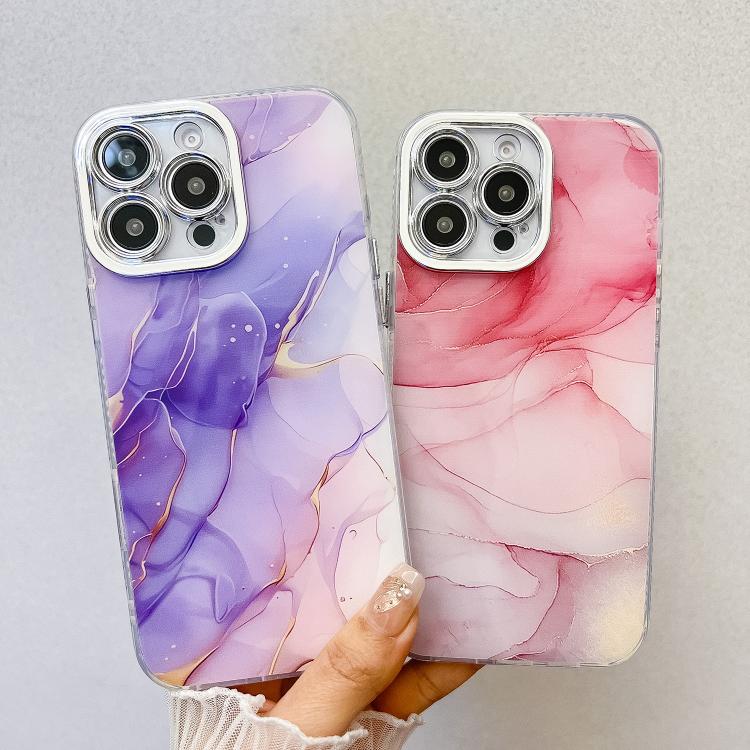 For iPhone 16e Electroplated Marble Texture Phone Case(Purple Blue M18) - iPhone 16e Cases by PMC TechLife | Online Shopping South Africa | PMC TechLife | Buy Now Pay Later Mobicred