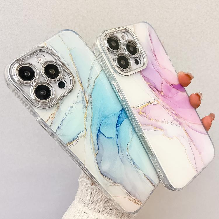 For iPhone 16e Electroplated Marble Texture Phone Case(Purple Pink M14) - iPhone 16e Cases by PMC TechLife | Online Shopping South Africa | PMC TechLife | Buy Now Pay Later Mobicred