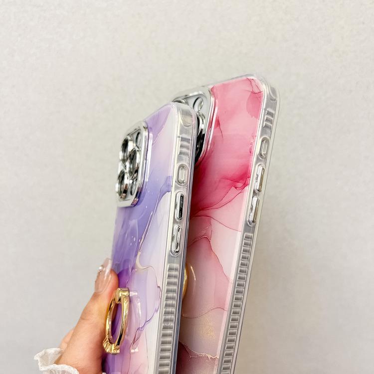 For iPhone 16e Electroplated Marble Texture Ring Holder Phone Case(Purple S3) - iPhone 16e Cases by PMC TechLife | Online Shopping South Africa | PMC TechLife | Buy Now Pay Later Mobicred