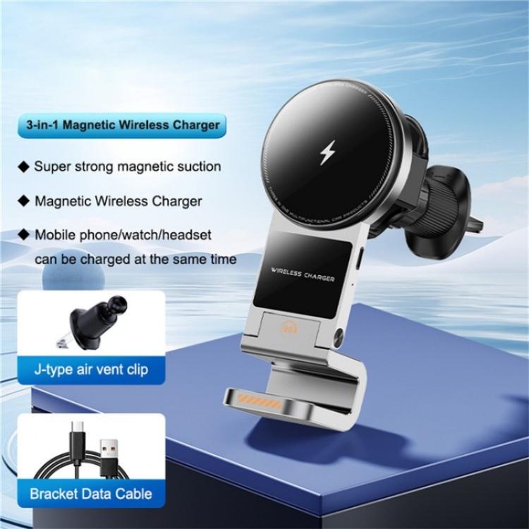 SD16 For Phone Watch Earphone Car Air Vent Phone Holder Magnetic 3 in 1 Wireless Charger(Black) - Car Charger by PMC TechLife | Online Shopping South Africa | PMC TechLife | Buy Now Pay Later Mobicred