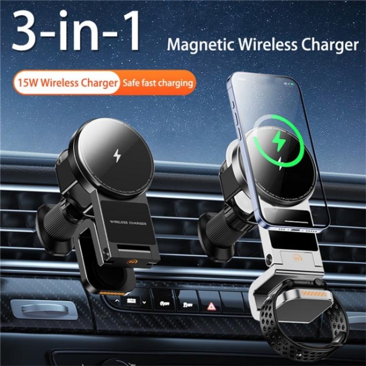 SD16 For Phone Watch Earphone Car Air Vent Phone Holder Magnetic 3 in 1 Wireless Charger(Black) - Car Charger by PMC TechLife | Online Shopping South Africa | PMC TechLife | Buy Now Pay Later Mobicred