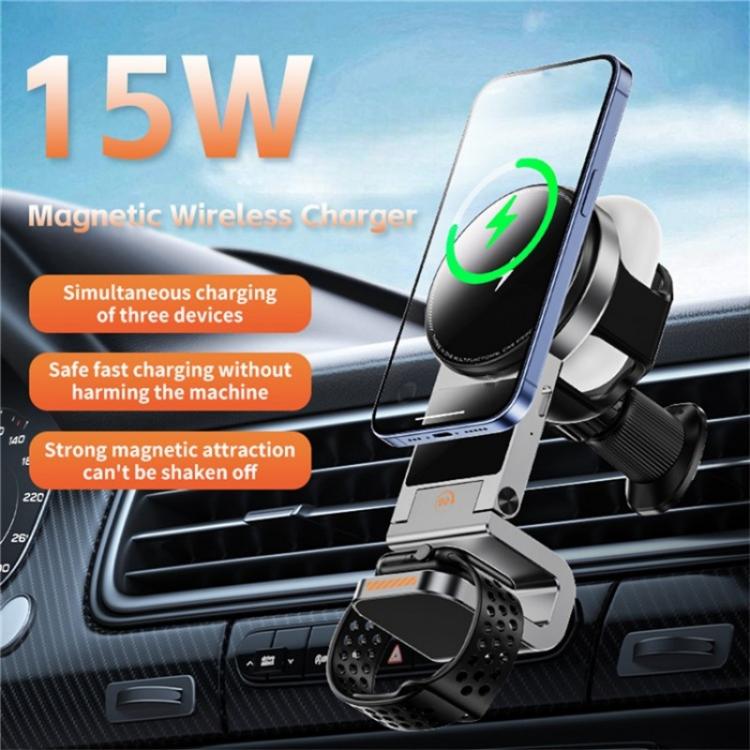 SD16 For Phone Watch Earphone Car Air Vent Phone Holder Magnetic 3 in 1 Wireless Charger(Black) - Car Charger by PMC TechLife | Online Shopping South Africa | PMC TechLife | Buy Now Pay Later Mobicred