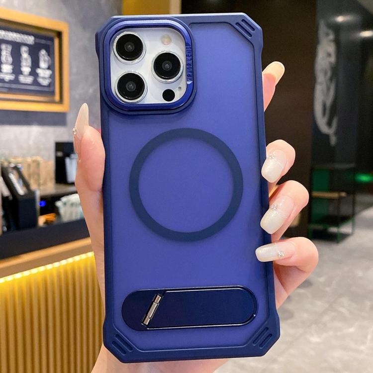 For iPhone 14 Pro Skin Feel Frameless MagSafe PC Phone Case with Fold Holder(Blue) - free shipping - PMc TechLife - Order now!