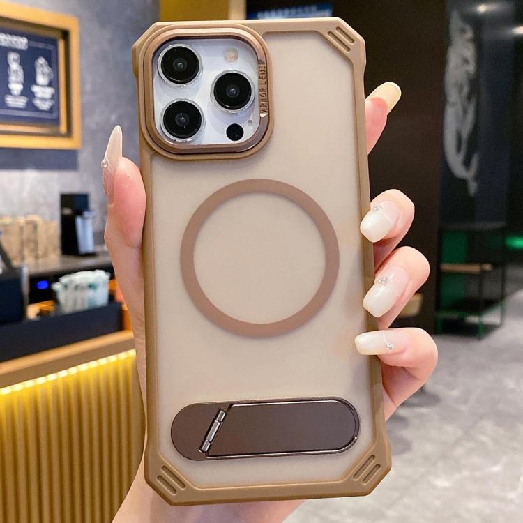 For iPhone 15 Pro Max Skin Feel Frameless MagSafe PC Phone Case with Fold Holder(Desert Gold) - iPhone 15 Pro Max Cases by PMc TechLife | Online Shopping South Africa | PMc TechLife | Buy Now Pay Later Mobicred