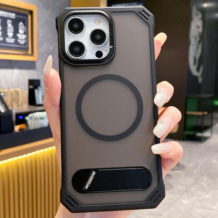 For iPhone 16 Pro Skin Feel Frameless MagSafe PC Phone Case with Fold Holder(Black) - iPhone 16 Pro Cases by PMc TechLife | Online Shopping South Africa | PMc TechLife | Buy Now Pay Later Mobicred