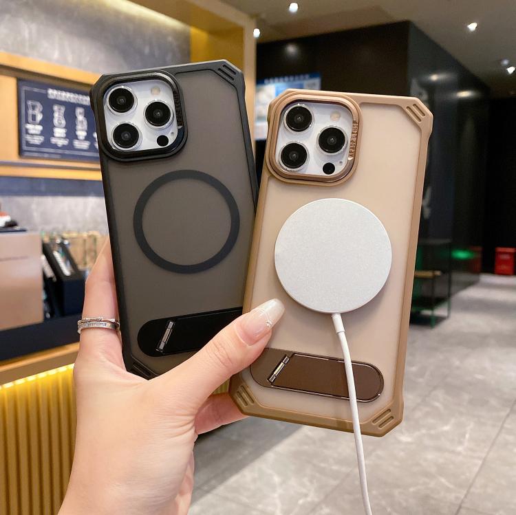 For iPhone 14 Skin Feel Frameless MagSafe PC Phone Case with Fold Holder(Desert Gold) - iPhone 14 Cases by PMc TechLife | Online Shopping South Africa | PMc TechLife | Buy Now Pay Later Mobicred