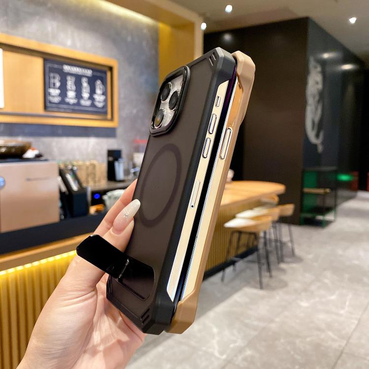 For iPhone 15 Skin Feel Frameless MagSafe PC Phone Case with Fold Holder(Purple) - iPhone 15 Cases by PMc TechLife | Online Shopping South Africa | PMc TechLife | Buy Now Pay Later Mobicred