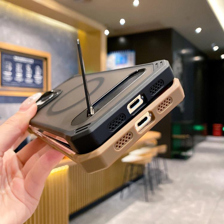 For iPhone 13 Skin Feel Frameless MagSafe PC Phone Case with Fold Holder(Black) - iPhone 13 Cases by PMc TechLife | Online Shopping South Africa | PMc TechLife | Buy Now Pay Later Mobicred