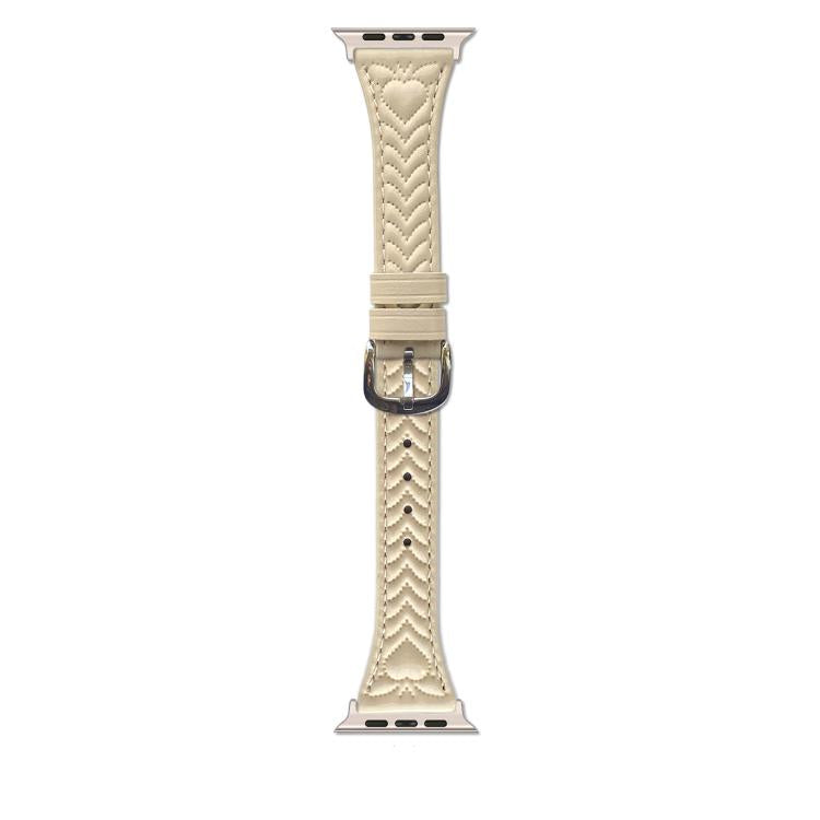 For Apple Watch 46mm / 49mm / 45mm / 44mm Heart-Shaped Embossed Leather Watch Band(Apricot) - Watch Bands by PMC TechLife | Online Shopping South Africa | PMC TechLife | Buy Now Pay Later Mobicred