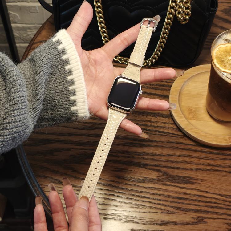 For Apple Watch 46mm / 49mm / 45mm / 44mm Heart-Shaped Embossed Leather Watch Band(Apricot) - Watch Bands by PMC TechLife | Online Shopping South Africa | PMC TechLife | Buy Now Pay Later Mobicred
