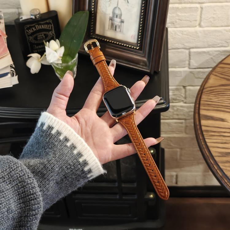 For Apple Watch 46mm / 49mm / 45mm / 44mm Heart-Shaped Embossed Leather Watch Band(Brown) - Watch Bands by PMC TechLife | Online Shopping South Africa | PMC TechLife | Buy Now Pay Later Mobicred